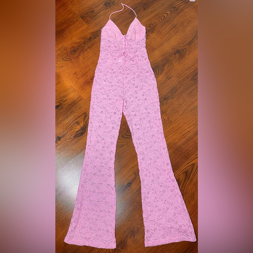 NWT Elegant Pink Lace Jumpsuit